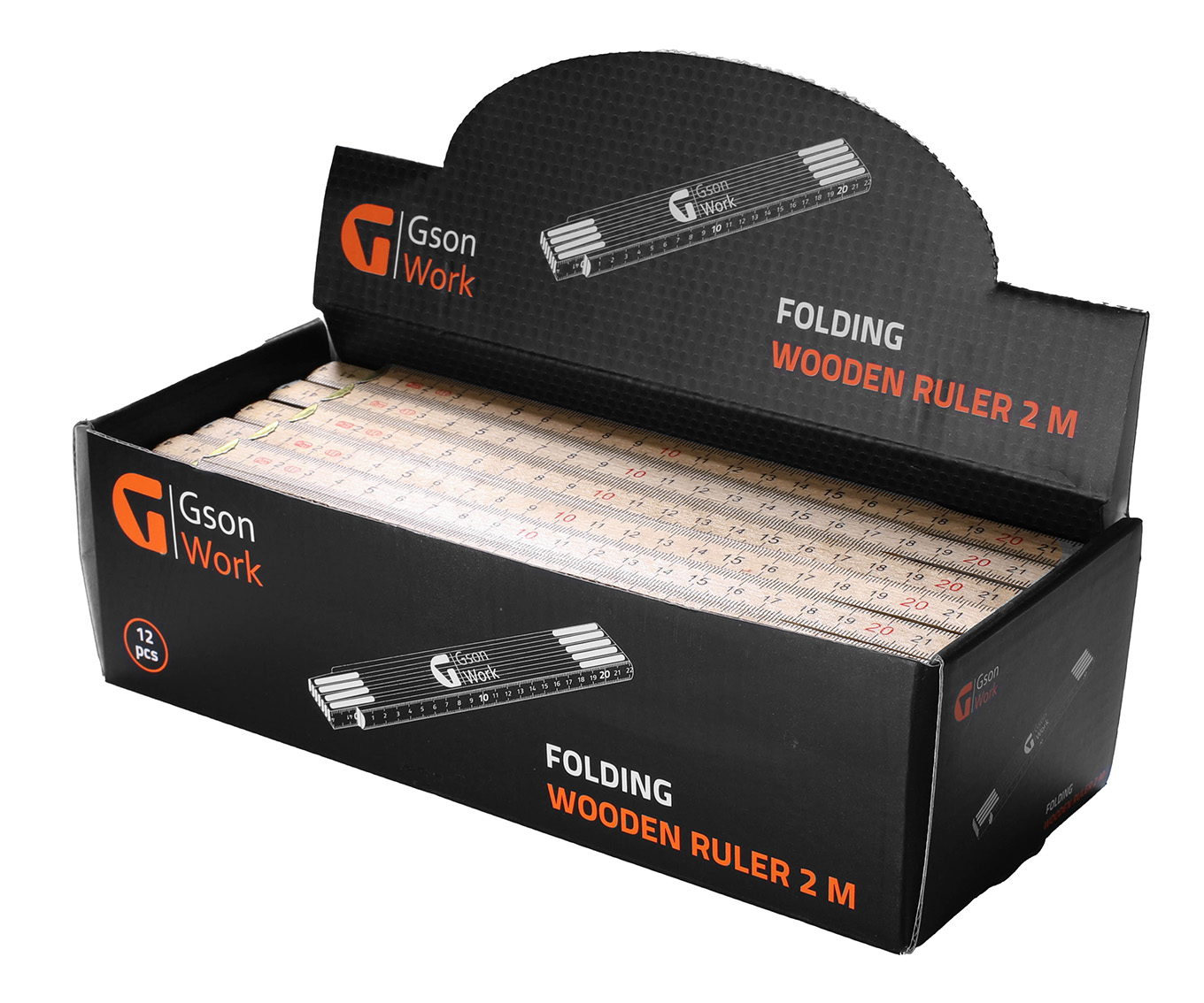 Folding Wooden Ruler - 2 meter med metrisk gradering i svart på båda ...