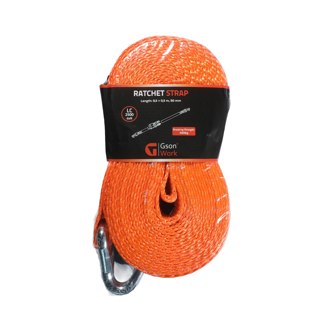 Ratchet Strap Orange Color 5T 9,5 + 0,5 m, 50 mm Double J Hook