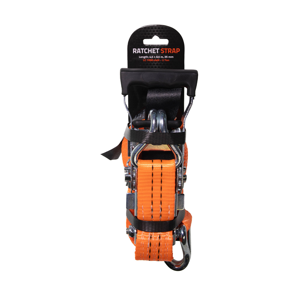 Ratchet Strap Orange Color 2T 4,5 m + 0,5 m, 35 mm Double J Hook